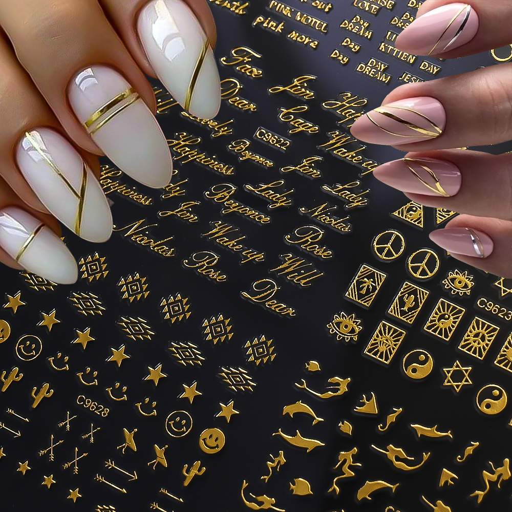 Nagelsticker 30st Gemengde Stijlen Nagelkunststickers Goud Zilver Geometrische Lijn Zelfklevende Decals Voor Nagelkunst Decals Decoratie