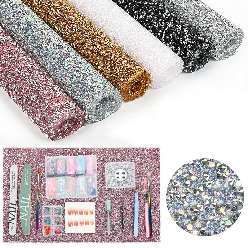 Ungrouped Salon Appliance Foldable Shiny Rhinestone Nail Table Mat Manicure Salon Hand Rest Cushion Glitter Nail Art Mat