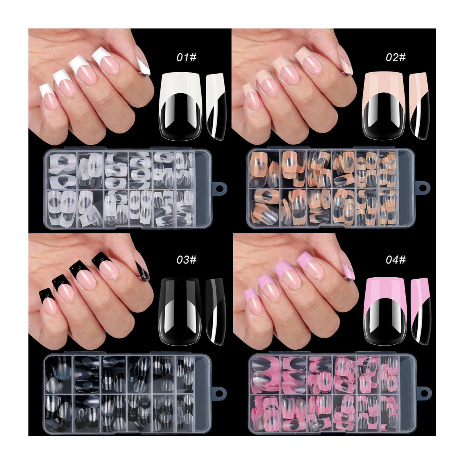 Nail Tip High Quality 120 Pcs/Box 12 Sizes Pink Almond Medium Artificial French Full Cover Press On Nails